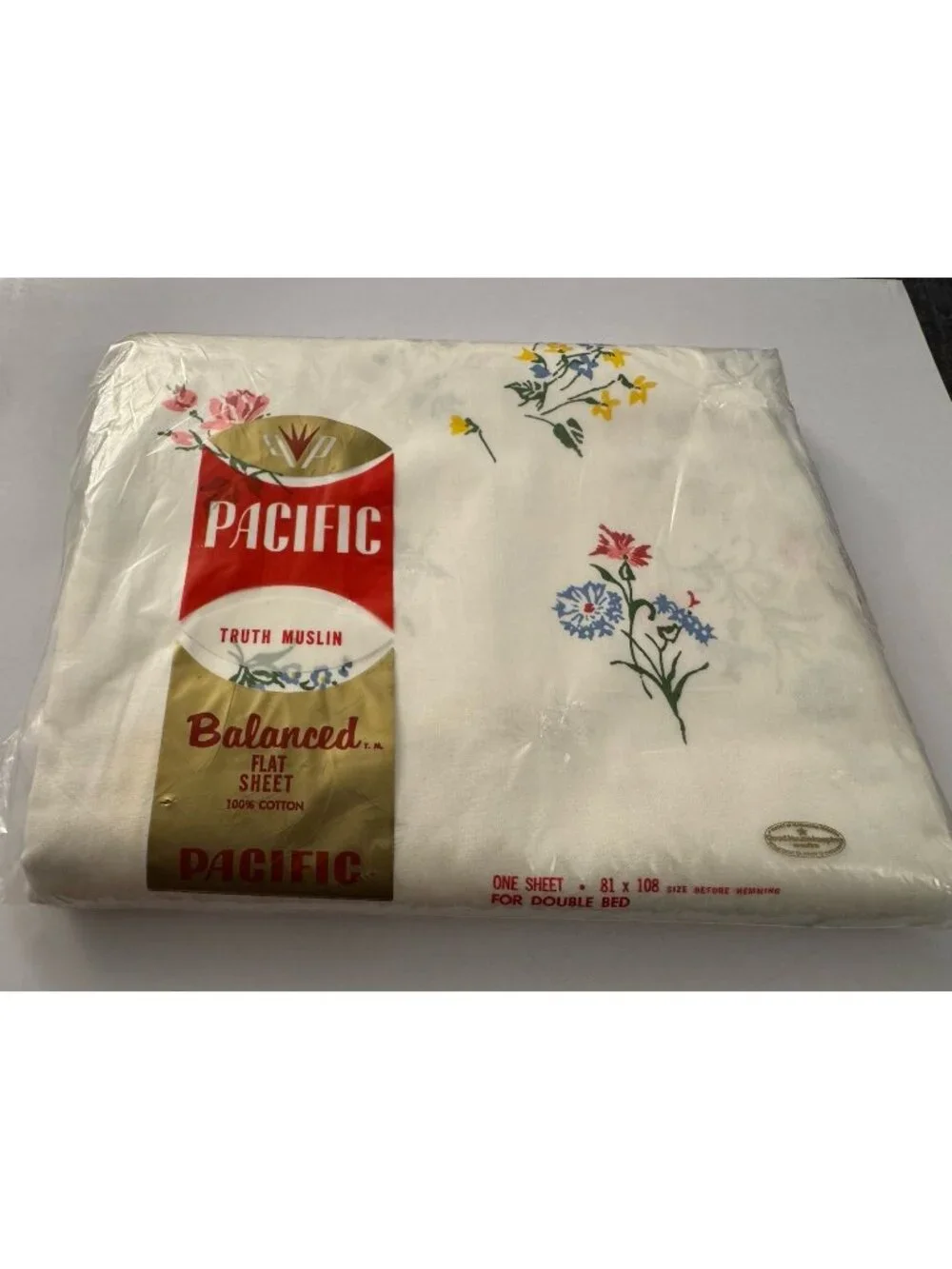 Vintage Pacific Truth Muslin Floral Double Bed Flat Sheet 100% Cotton New D32